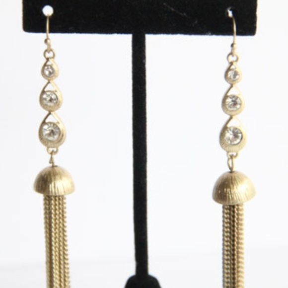 Lia Sophia Cubic Zirconia Earrings NEW Women Long Gold Tassels Jewelry - Picture 5 of 6